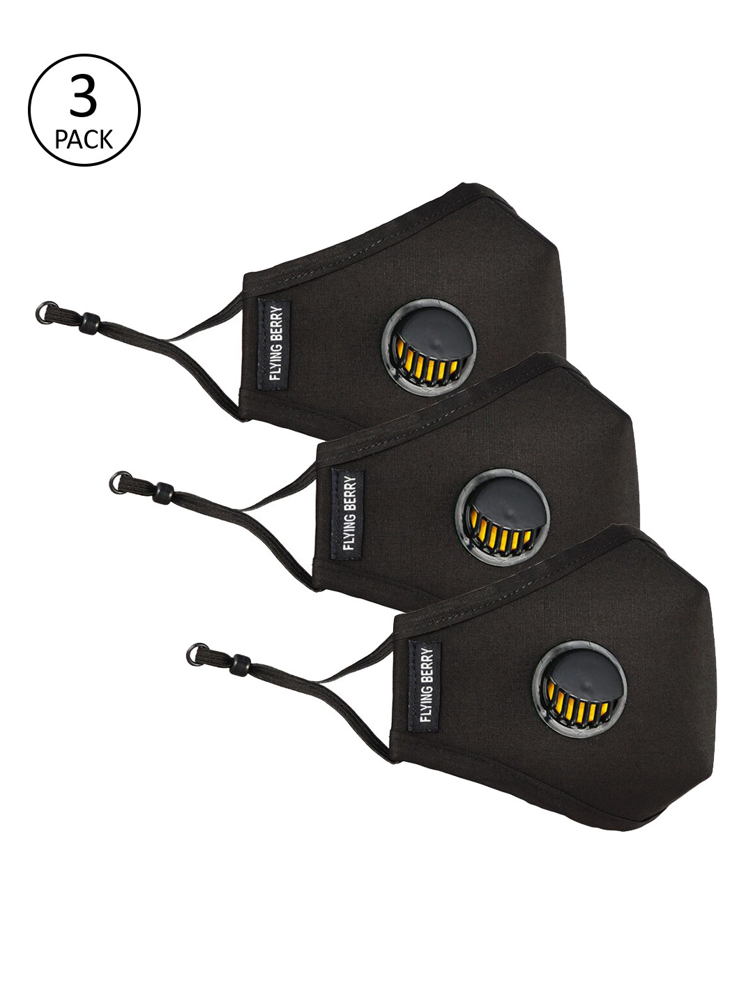 FLYING BERRY Unisex 3 Pcs Black 5 Ply Reusable Anti Pollution N99 Masks