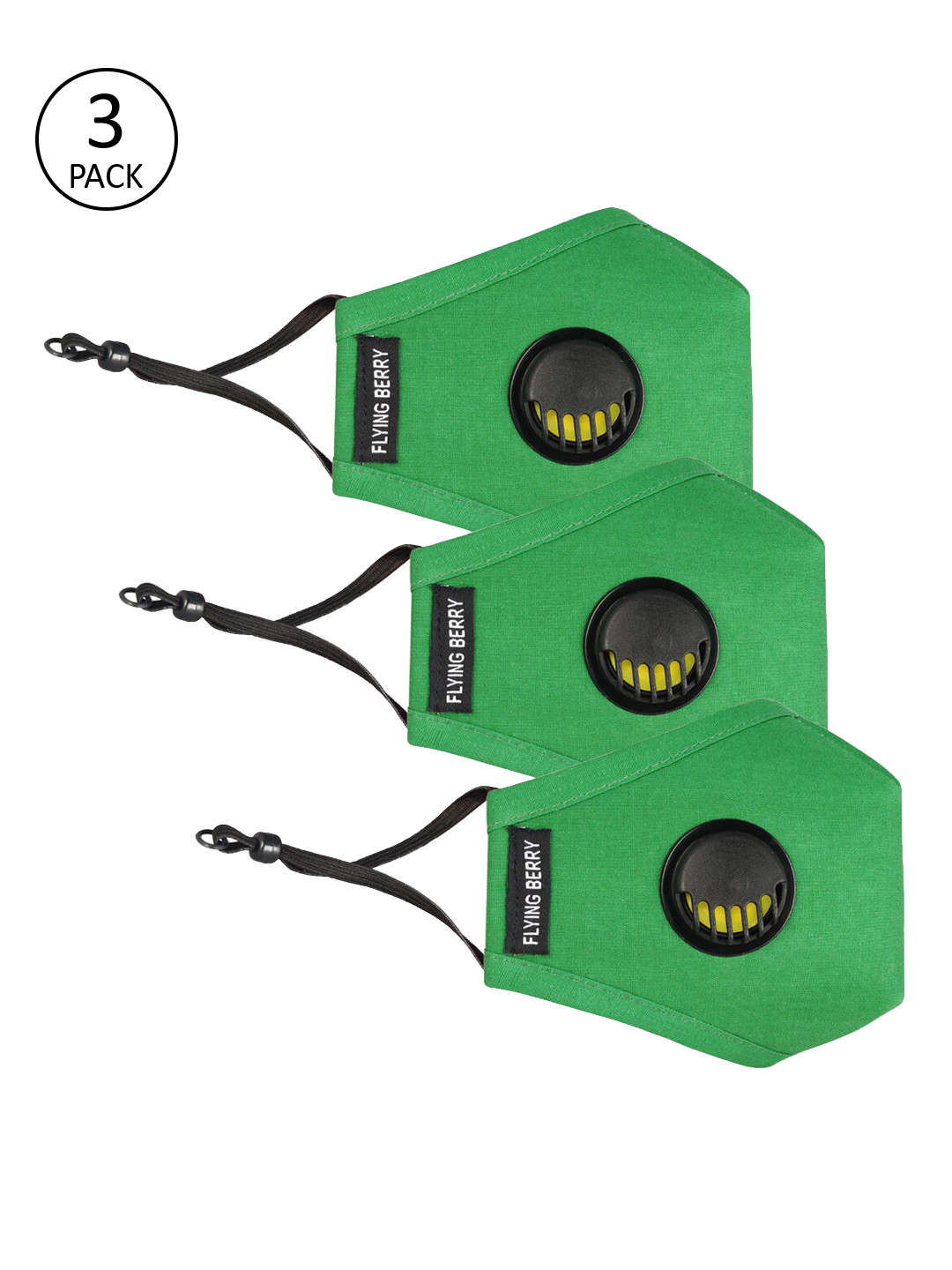 FLYING BERRY Adults Pack of 3 Green Reusable 5-Ply Anti Pollution N99 Masks