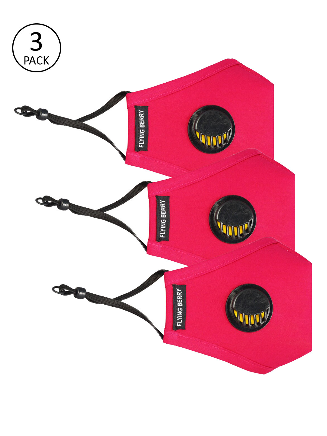 FLYING BERRY Unisex 3 Pcs Pink Solid 5-Ply Double Valved Anti-Pollution Reusable Masks