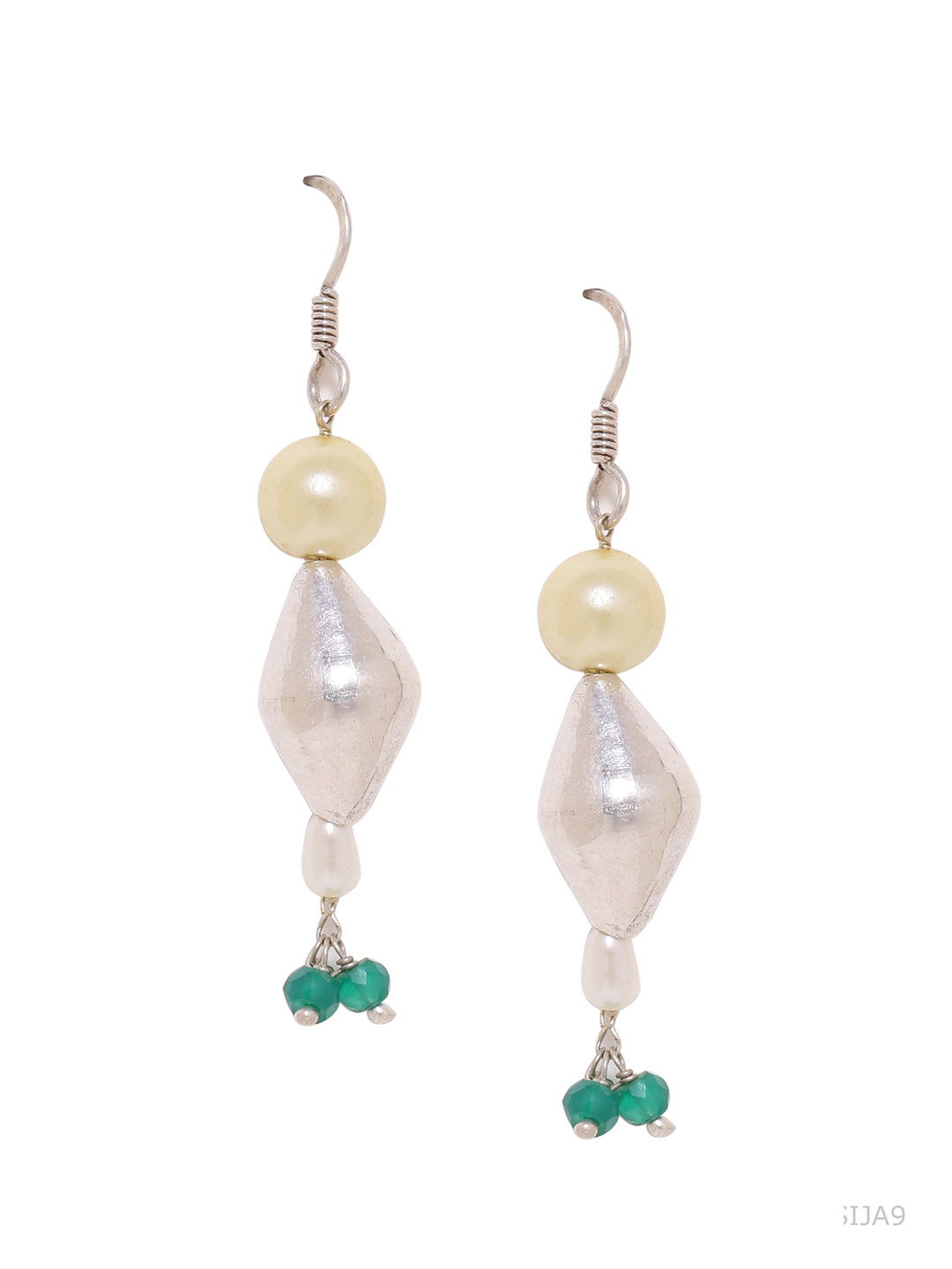 Silvermerc Designs White & Cream-coloured 925 Sterling Silver Beaded Drop Earrings