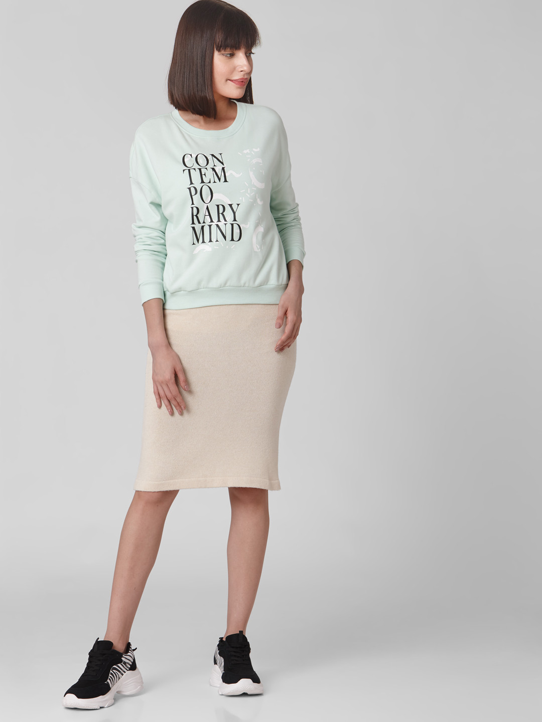 Vero Moda Women Sea Green & Black Printed Sweatshirt