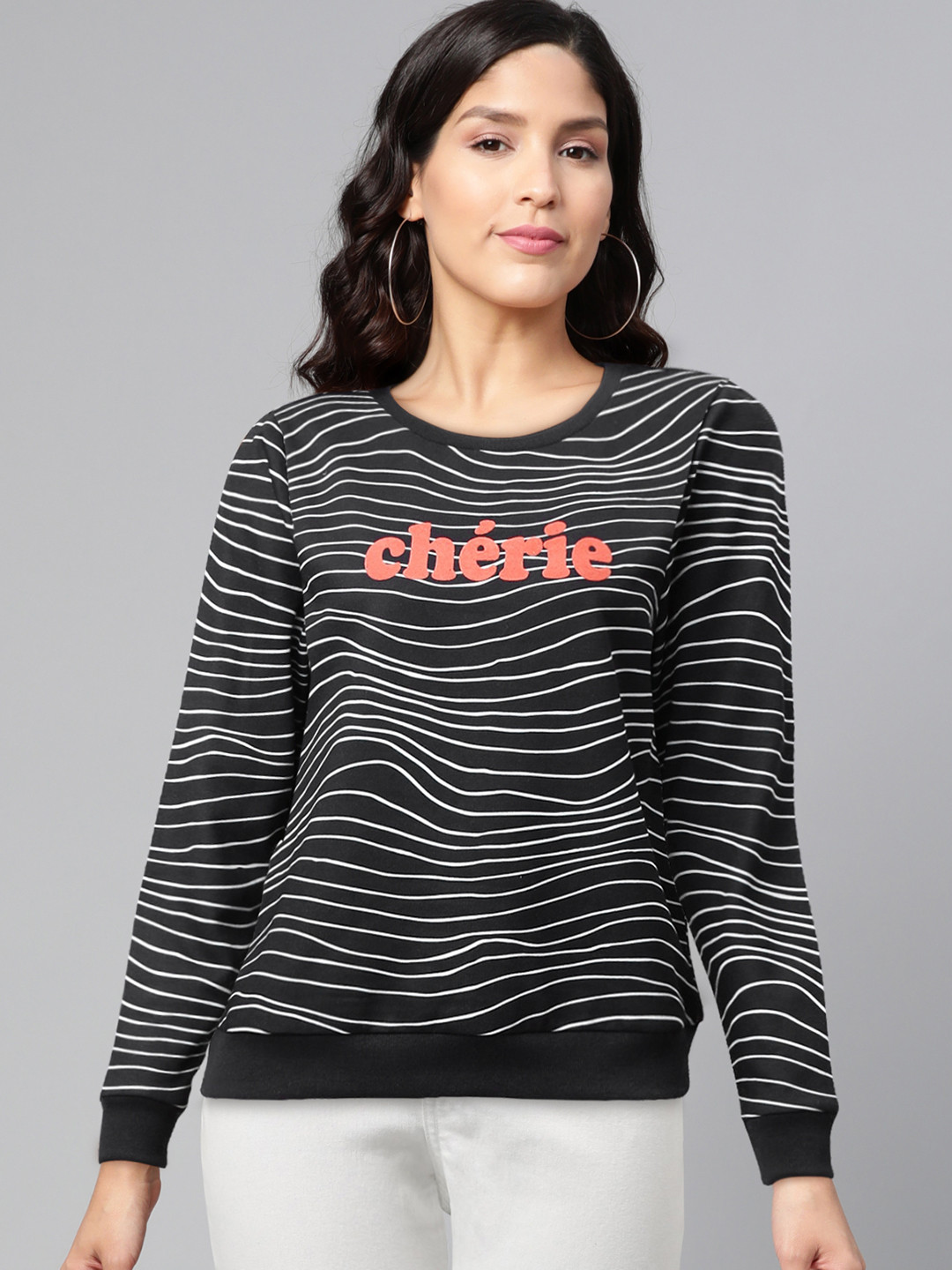 Vero Moda Women Navy Blue & White Striped Sweatshirt