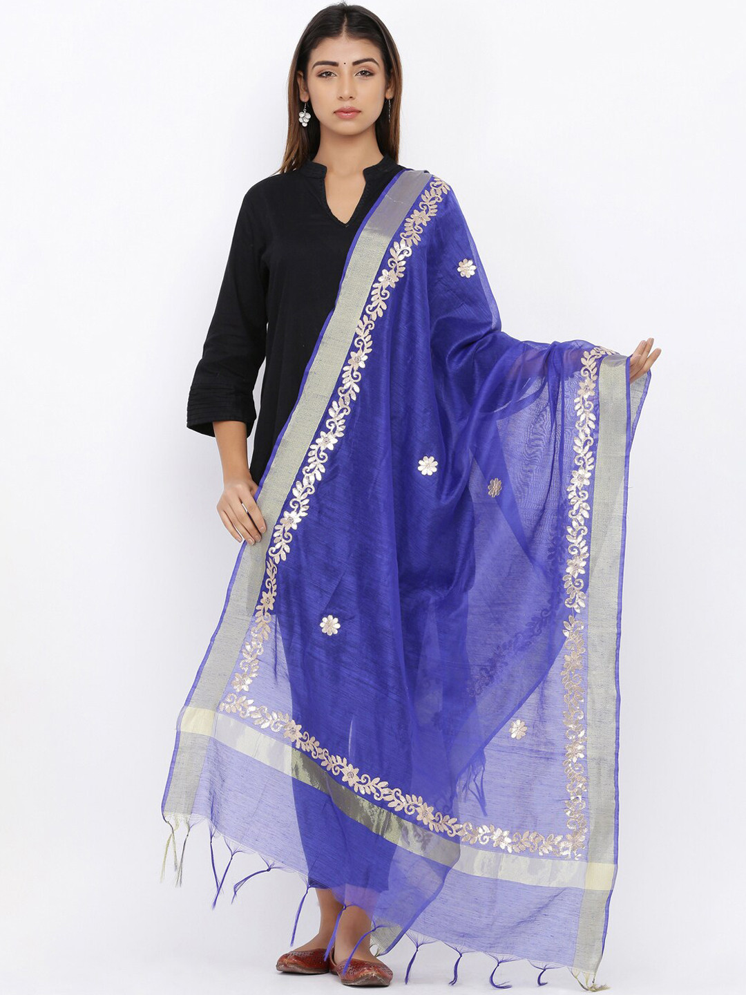 SOUNDARYA Blue & Golden Gotta Patti Embroidered Dupatta