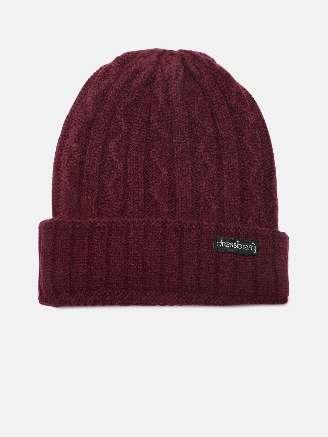DressBerry Women Burgundy Self Design Acrylic Beanie