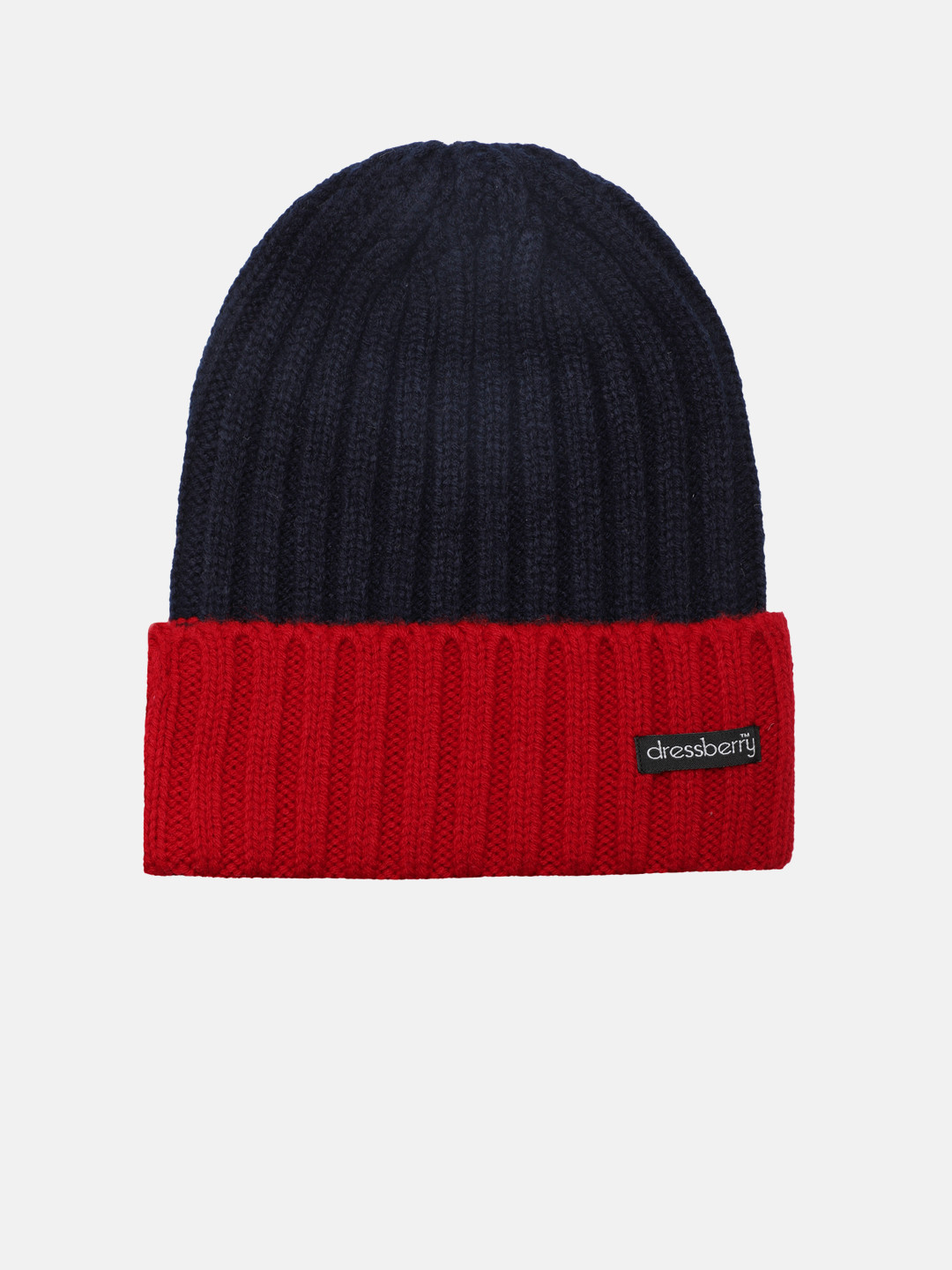 DressBerry Women Navy Blue & Red Colourblocked Beanie