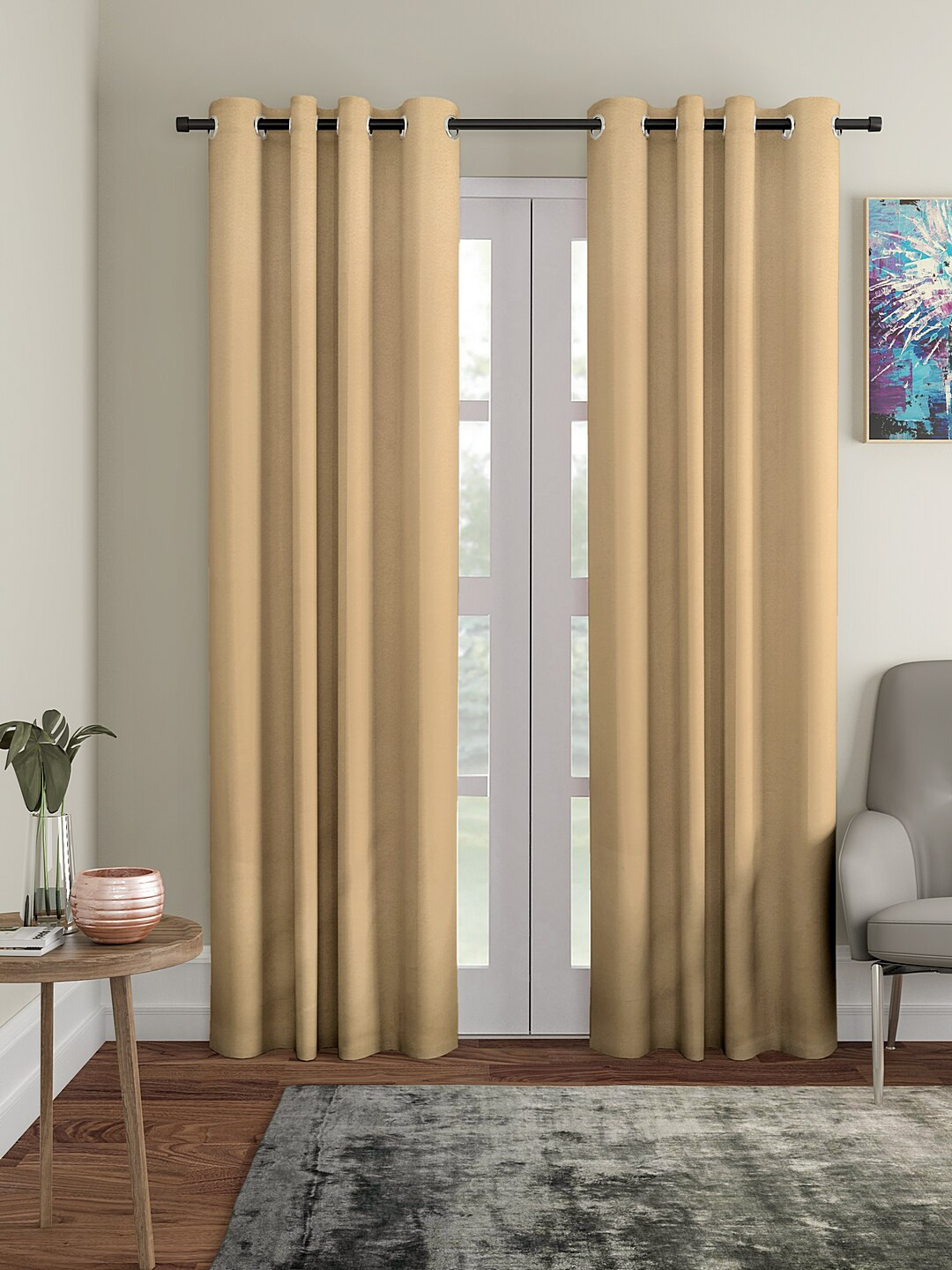 Cortina Beige 2 Pieces Solid Black Out Long Door Curtains