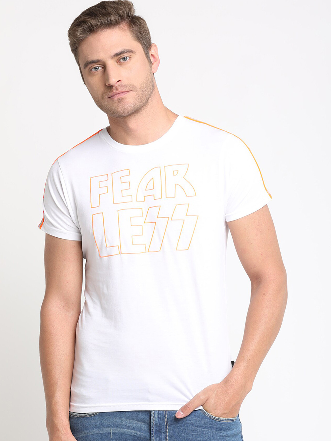 Pepe Jeans Men White Printed Round Neck T-shirt