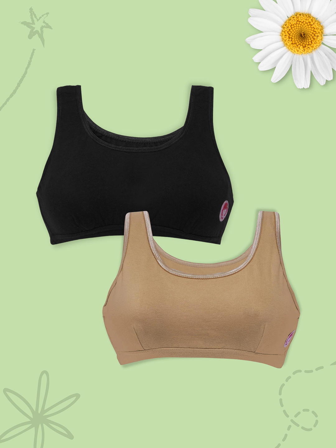 Girls Pack Of 2 Double Layer Premium Cotton Seemless Cup Beginners Bra DCBR6208/xxxs