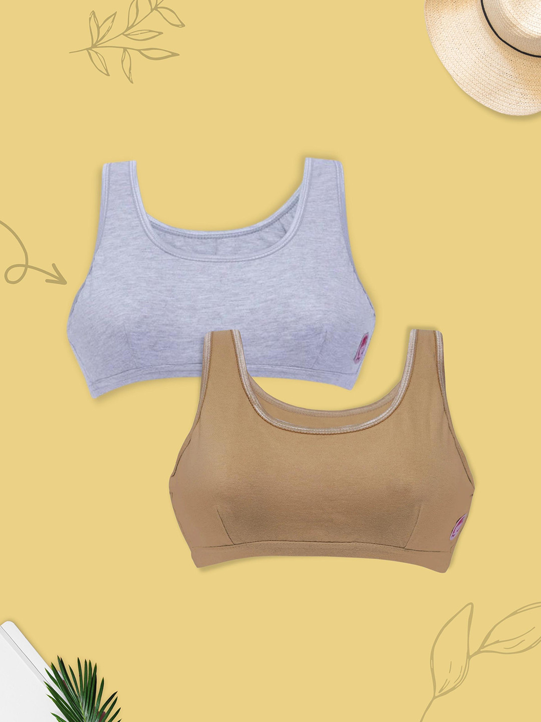 Girls Pack Of 2 Double Layer Premium Cotton Non-Wired Non Padded Beginners Bra DCBR6209/xxxs