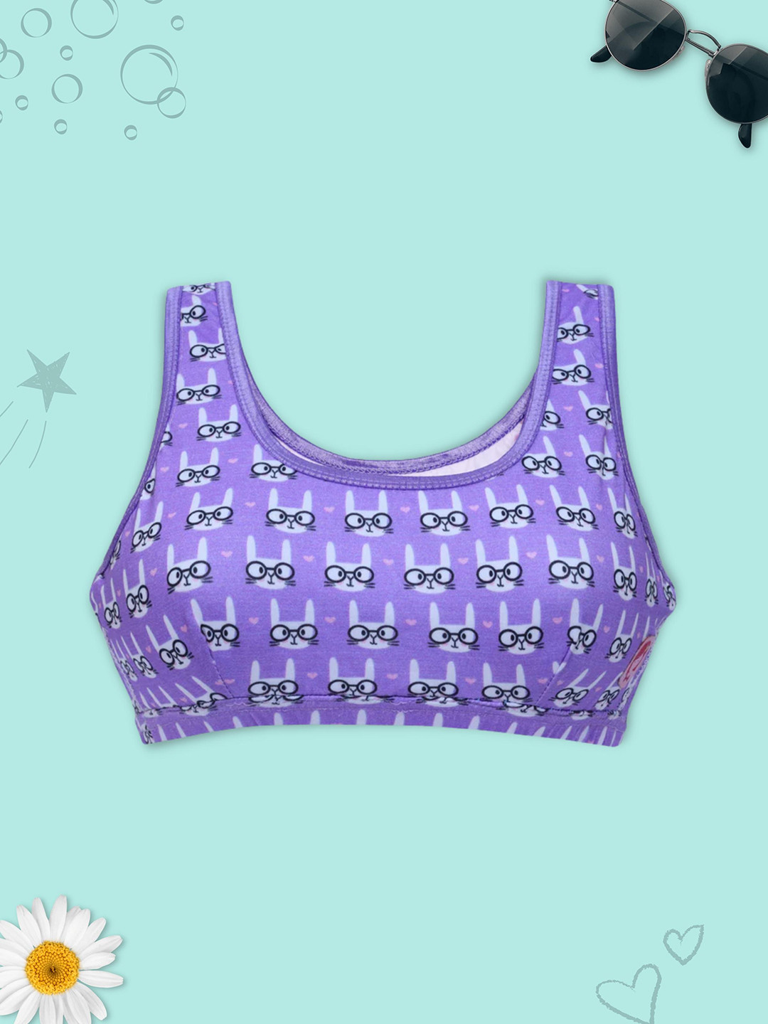 DChica Purple & White Printed Non-Wired Non Padded Beginner Sports Bra DCBR6212