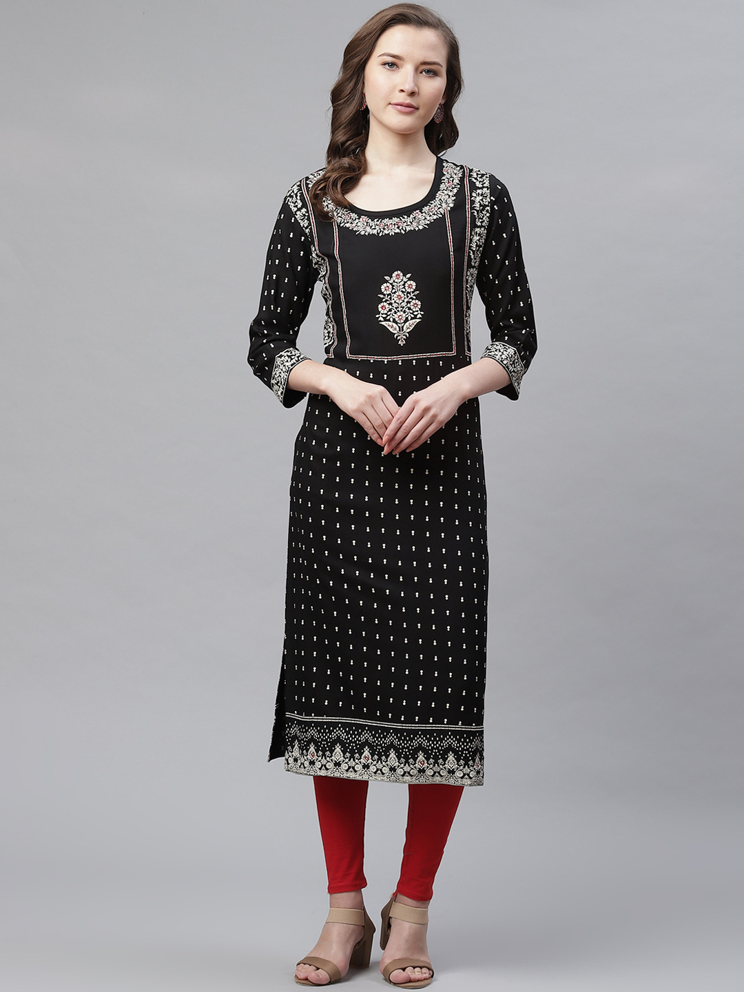 Divena Women Black & White Printed Straight Kurta