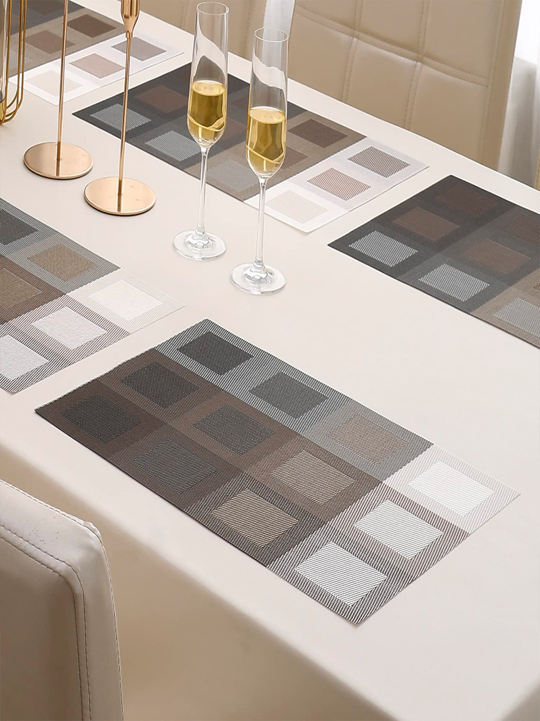 HOKIPO Set Of 6 Brown & Black Geometric Heat Resistant Table Placemats