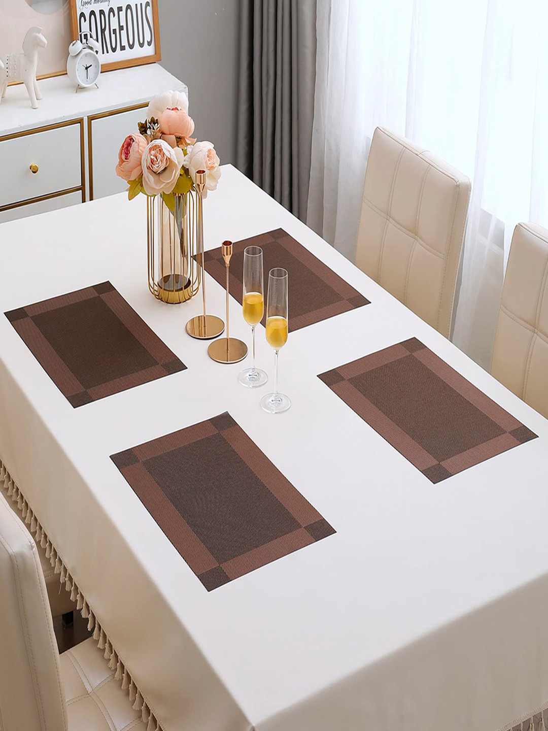 HOKIPO Set Of 4 Brown Washable Table Placemats