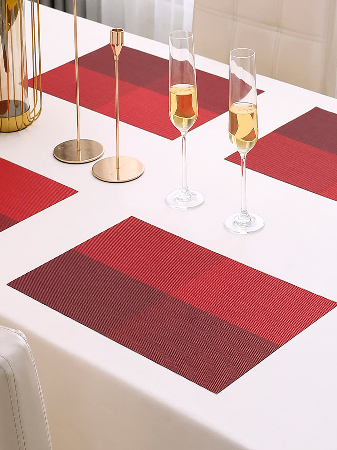 HOKIPO Set Of 4 Red & Burgundy Geometric Washable Table Placemats