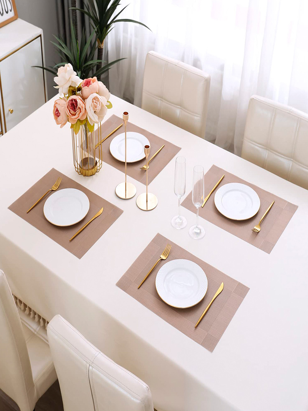 HOKIPO Set Of 4 Copper-Toned Geometric Reversible Table Placemats