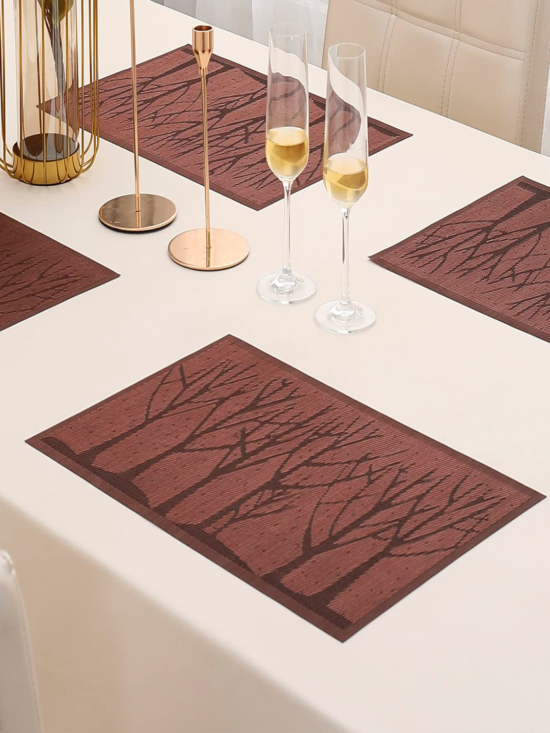 HOKIPO Set Of 4 Brown Abstract Printed Heat Resistant Table Placemats