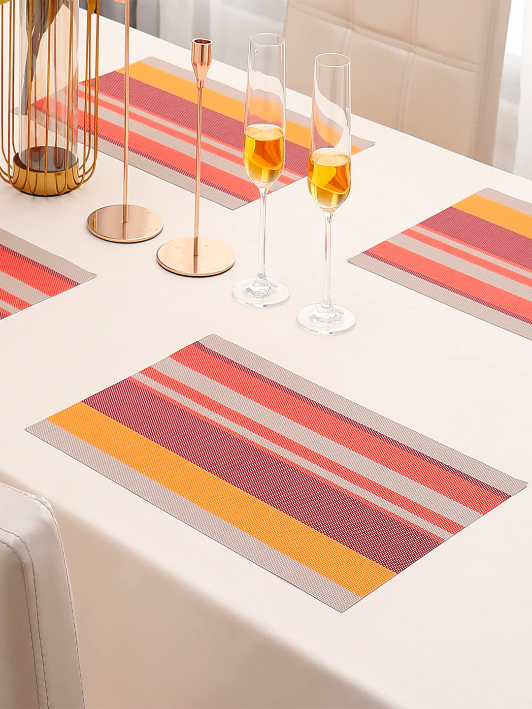 HOKIPO Set Of 4 Multi-Stripes Washable Table Placemats
