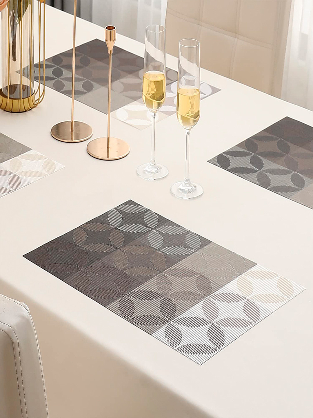 HOKIPO Set Of 4 Grey & Brown Floral Washable Table Placemats