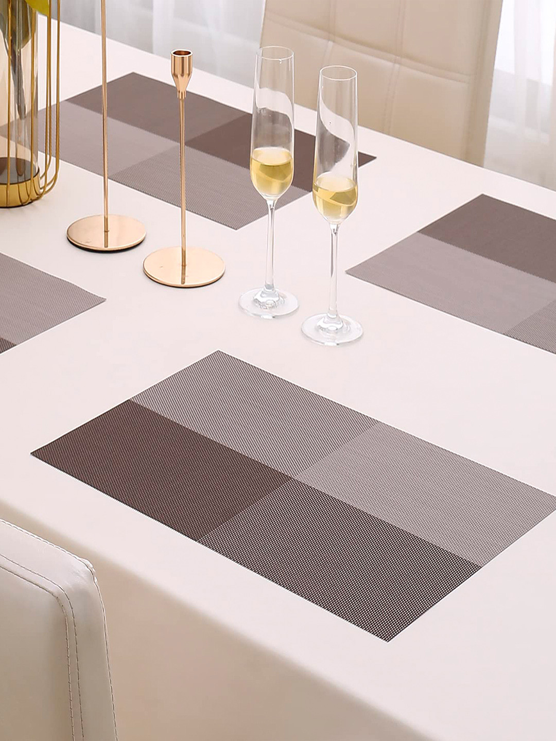HOKIPO Set Of 4 Brown & White Geometric Washable Table Placemats