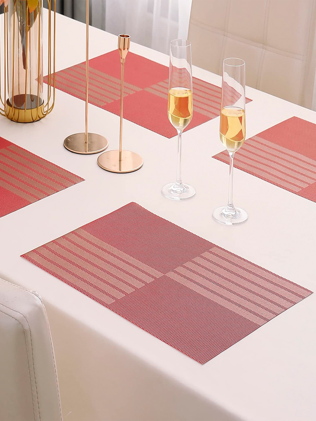 HOKIPO Set Of 4 Red Striped Washable Table Placemats