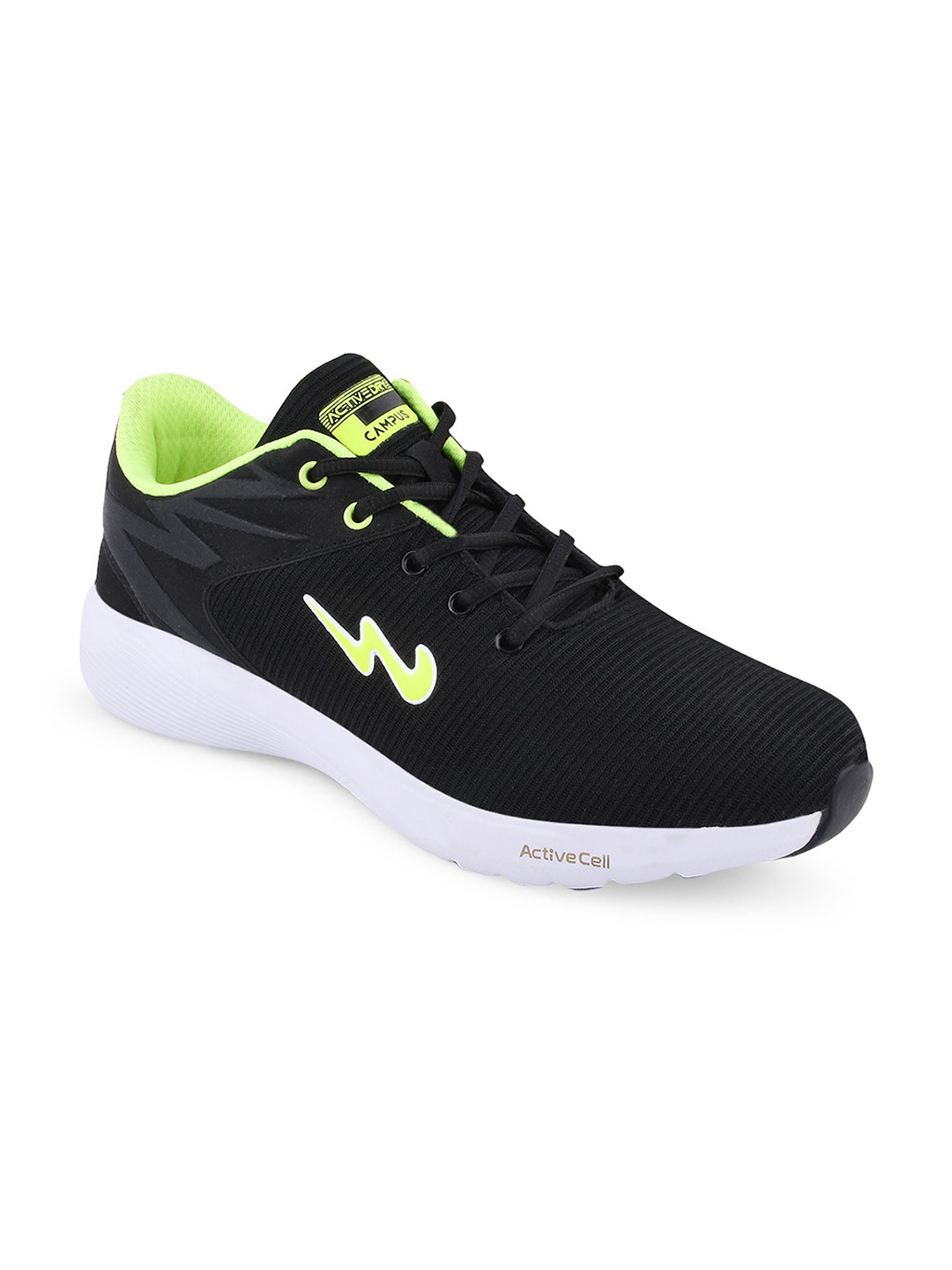 Campus Men ROYCE-2 Black & Fluorescent Green Woven Design Running Shoes