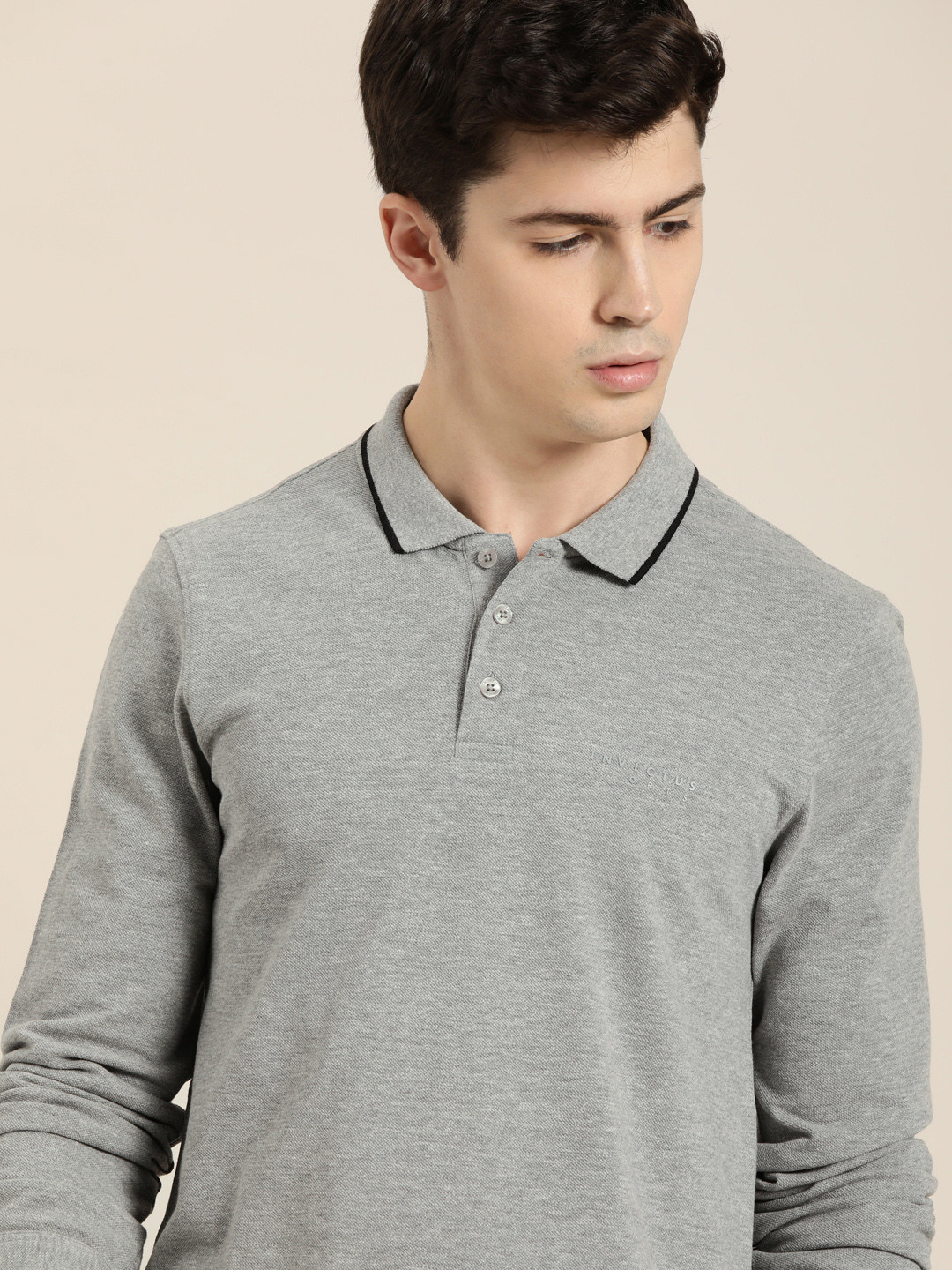 INVICTUS Men Grey Solid Polo Collar Fresh-On T-shirt