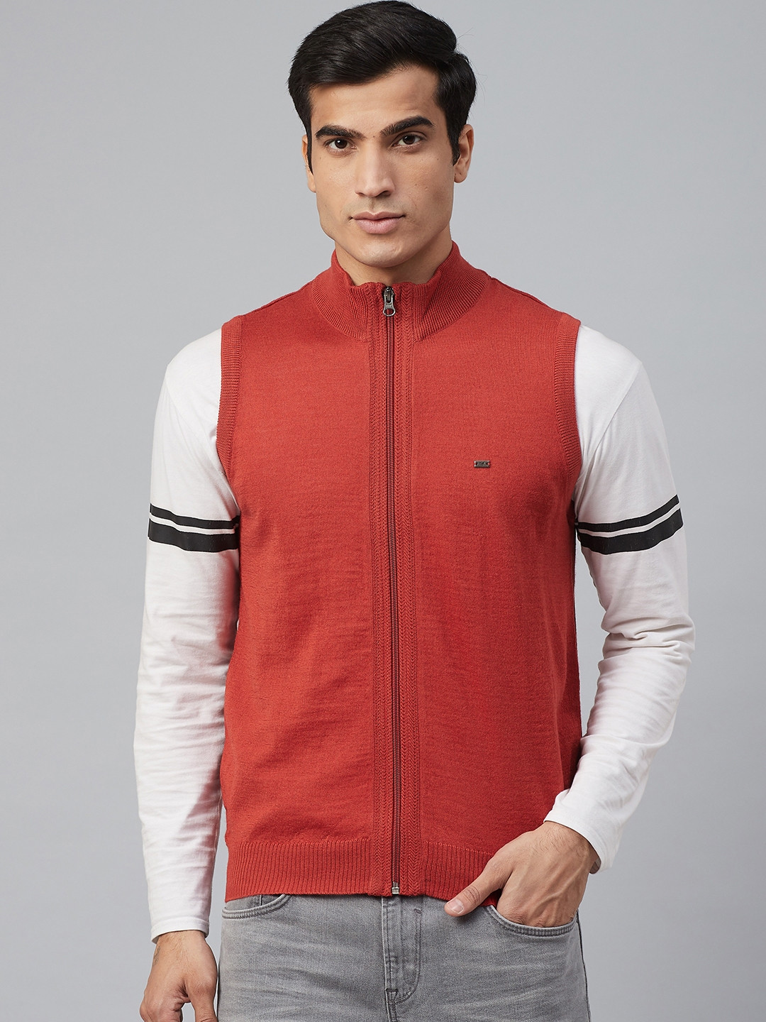 Blackberrys Men Rust Red Solid Cardigan