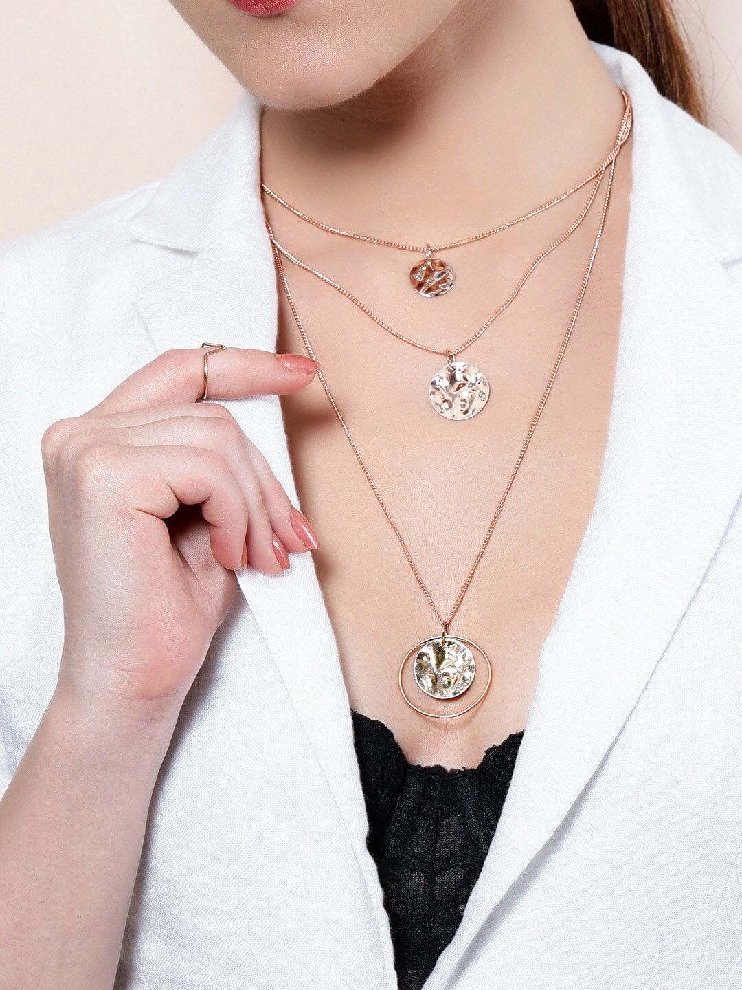 Tokyo Talkies Rose Gold-Plated Handcrafted Multi Layer Chain Necklace