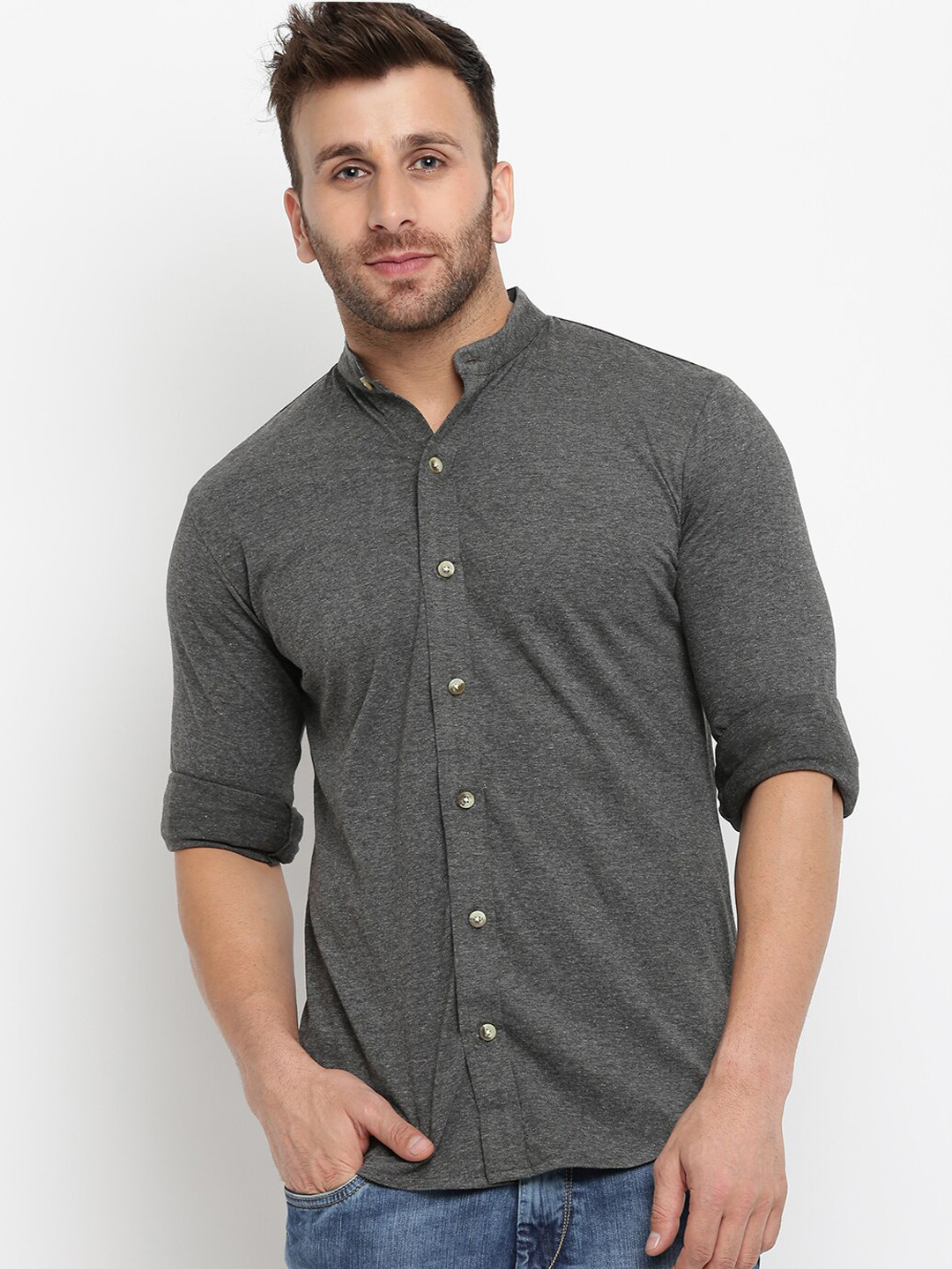 GRITSTONES Men Grey Regular Fit Self Design Casual Shirt