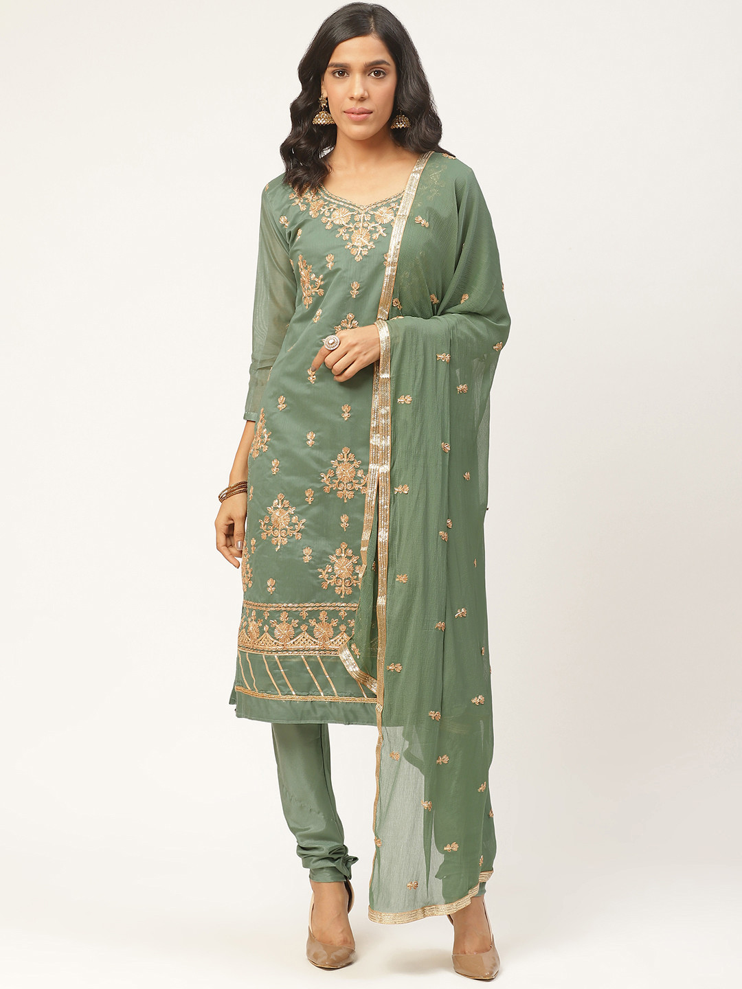Shaily Green Embroidered Unstitched Dress Material