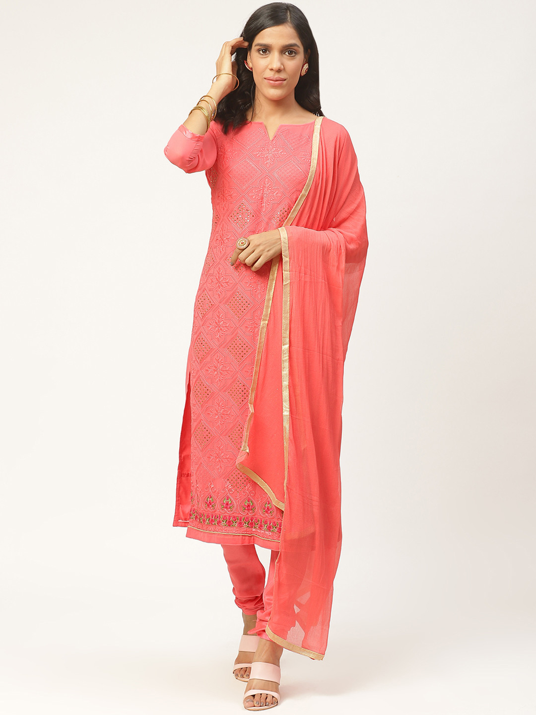 Shaily Pink Embroidered Unstitched Dress Material