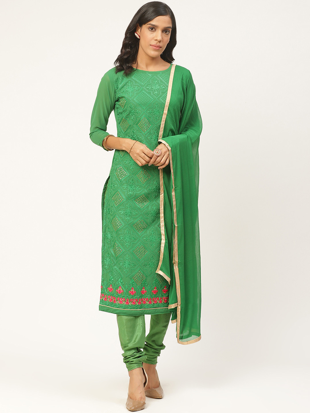 Shaily Green Embroidered Unstitched Dress Material