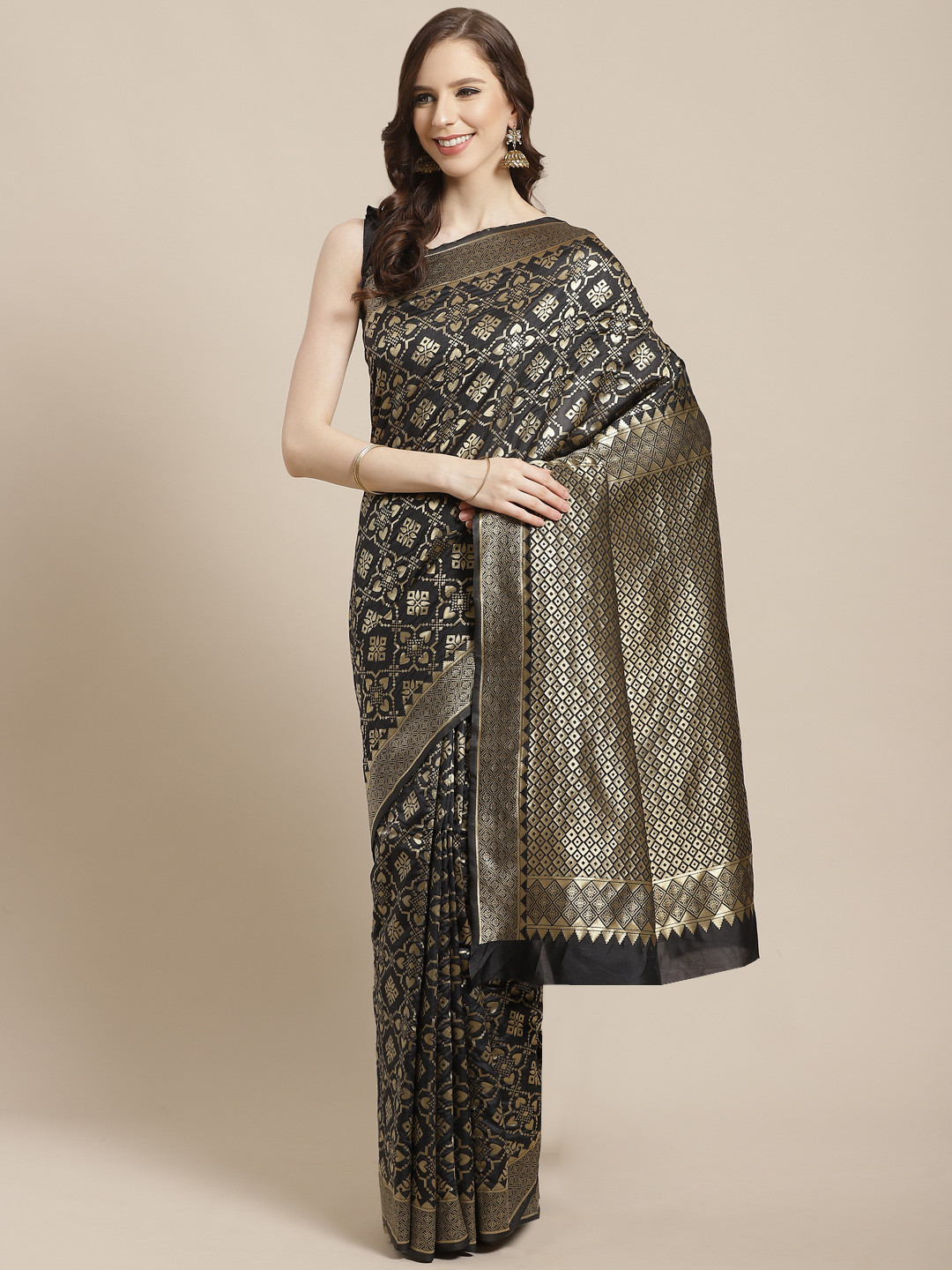 Mitera Black & Golden Woven Design Kanjeevaram Saree