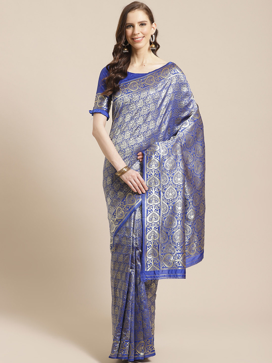 Mitera Blue & Golden Woven Design Kanjeevaram Saree