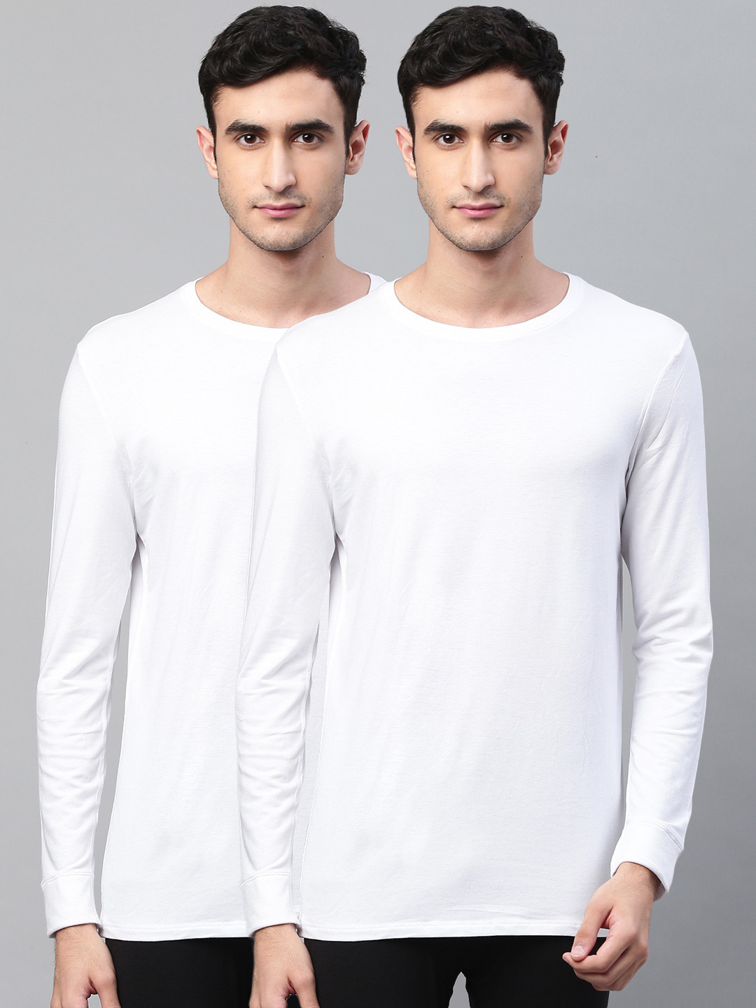 Marks & Spencer Men Pack of 2 White Solid Thermal T-shirts