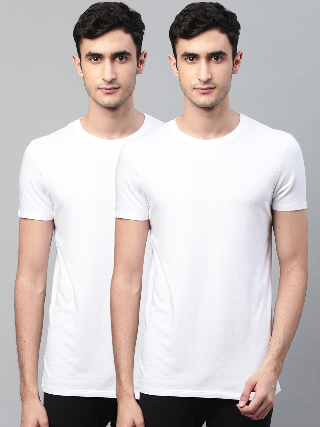 Marks & Spencer Men Pack of 2 White Solid Thermal T-shirts