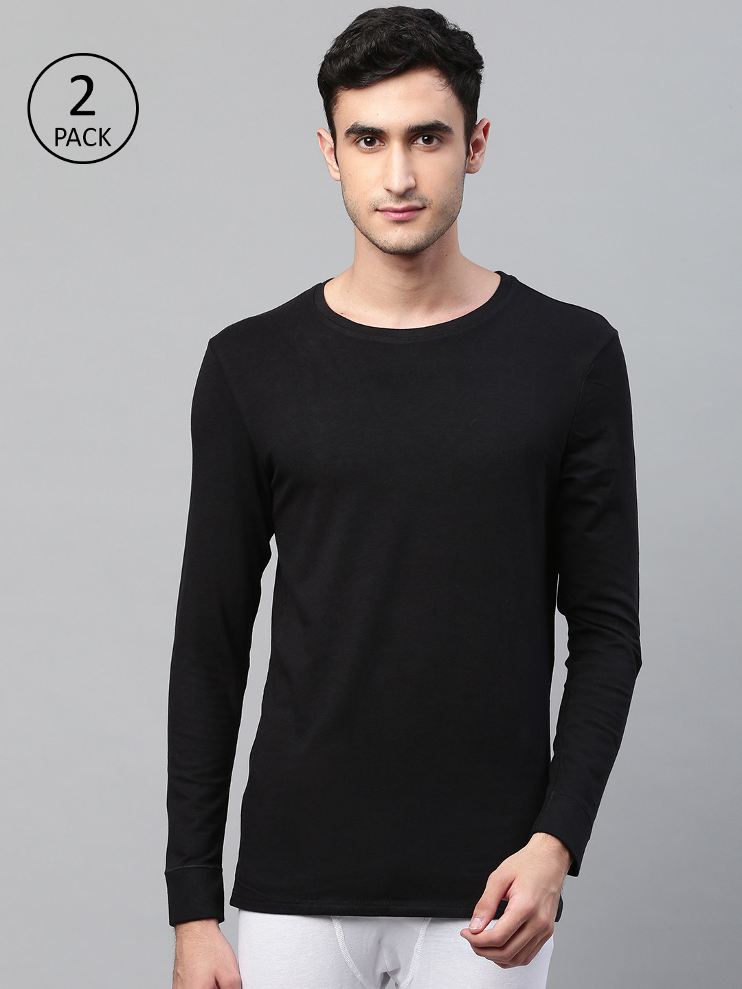 Marks & Spencer Men Pack of 2 Black Solid Thermal T-shirt