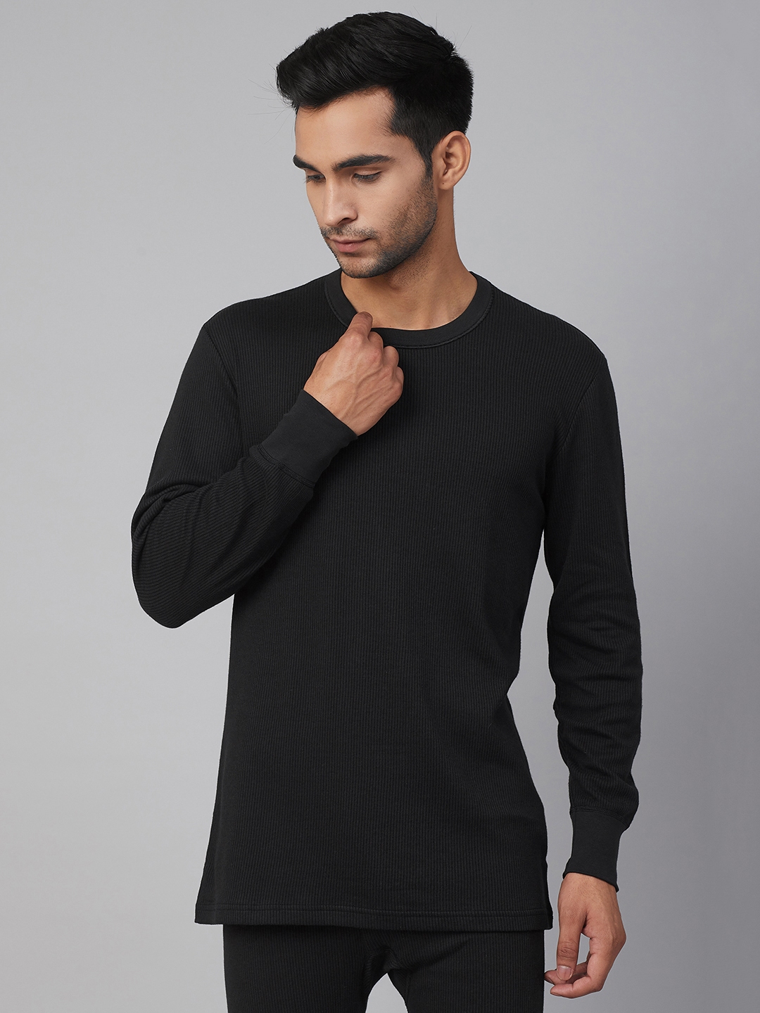 Buy Marks Spencer Men Black Medium Warmth Self Striped Thermal T shirt Thermal Tops for Men 12417318 Myntra