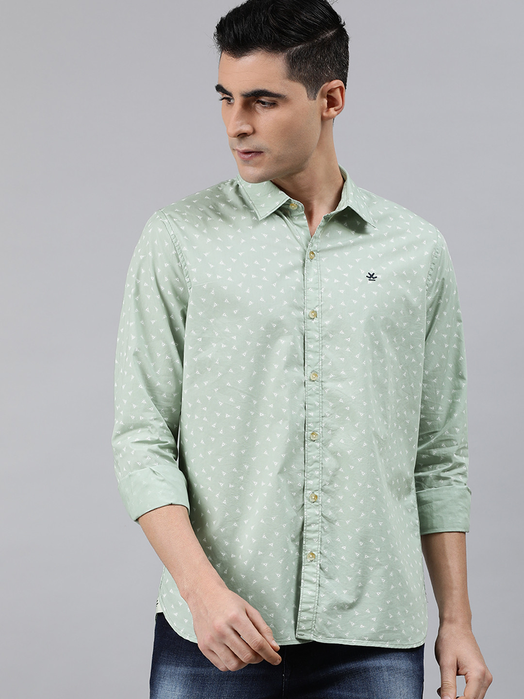 WROGN Men Green & White Slim Fit Printed Casual Shirt