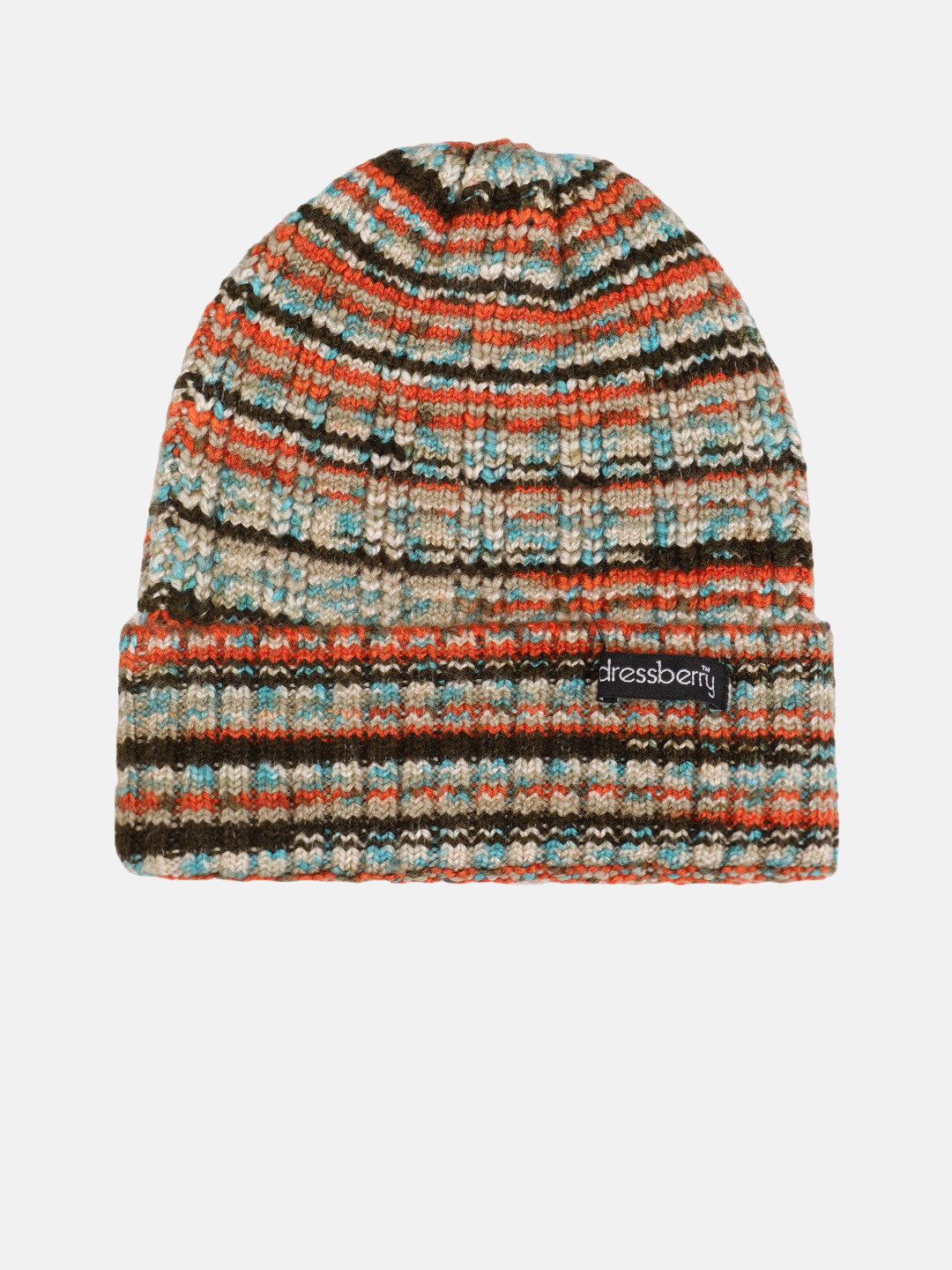 DressBerry Women Beige & Orange Self Design Acrylic Beanie