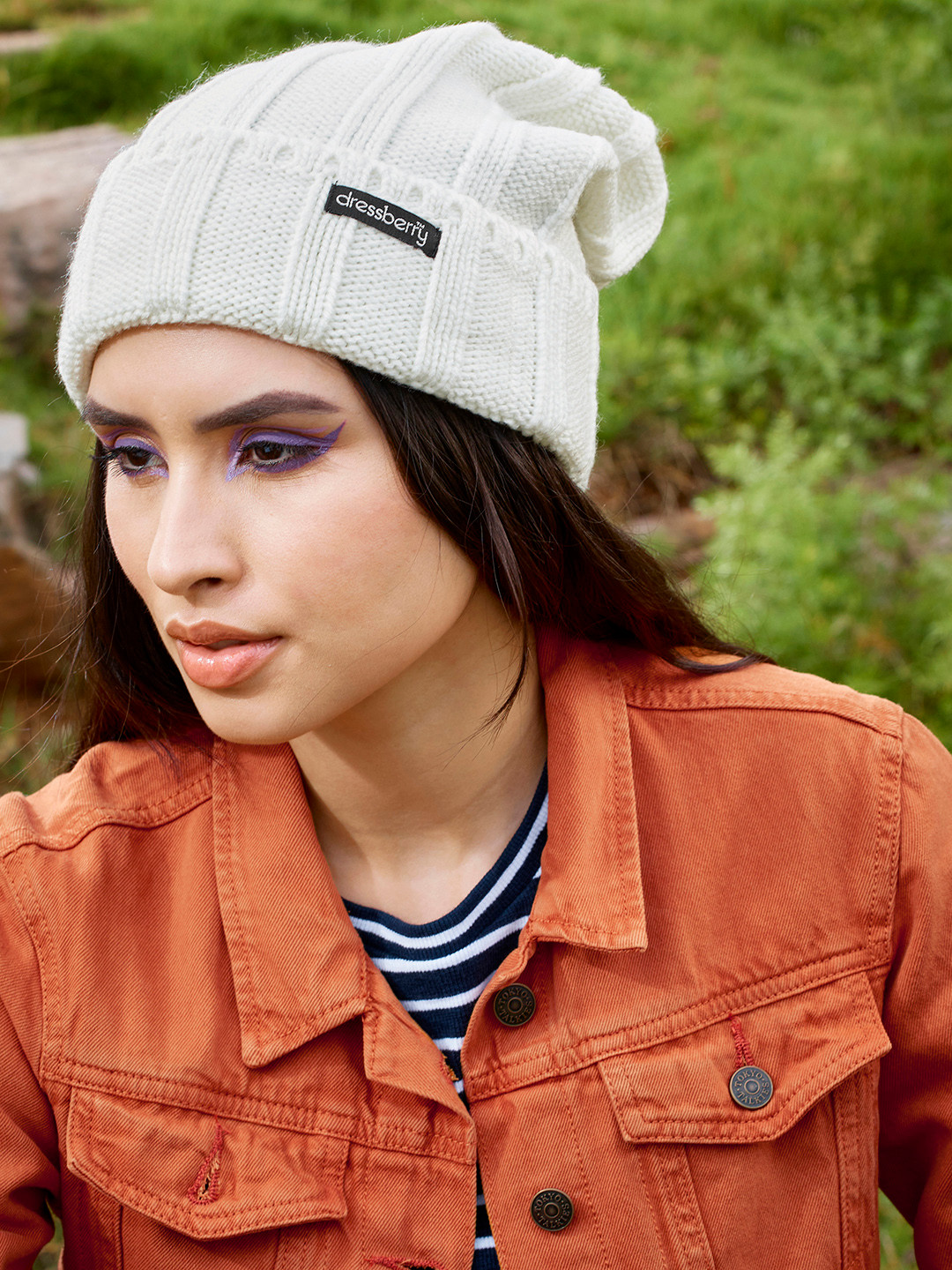 DressBerry Women Off-White Self Design Beanie