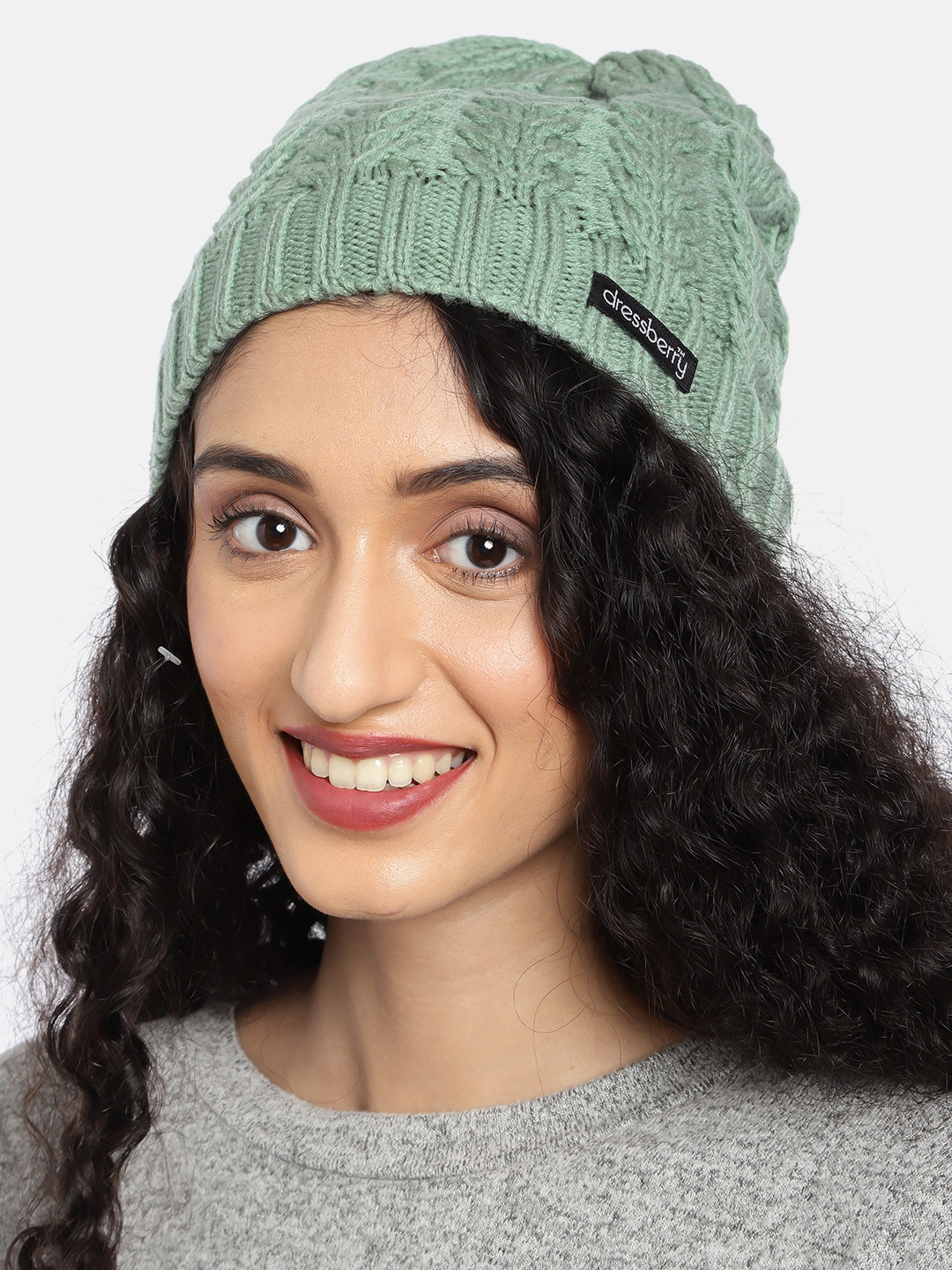 DressBerry Women Mint Green Self Design Beanie