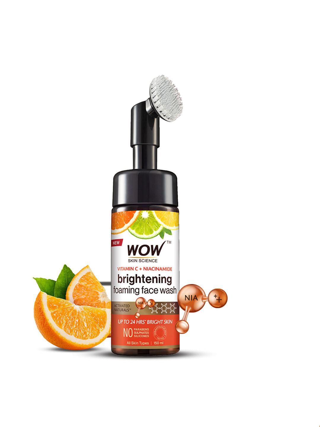 WOW SKIN SCIENCE Brightening Vitamin C Foaming Face Wash with Built-In Face Brush - 150 ML