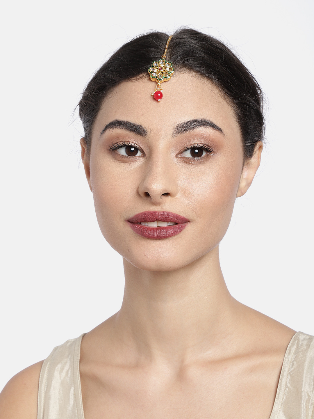 AccessHer Gold-Plated Kundan Studded Handcrafted Maang Tika
