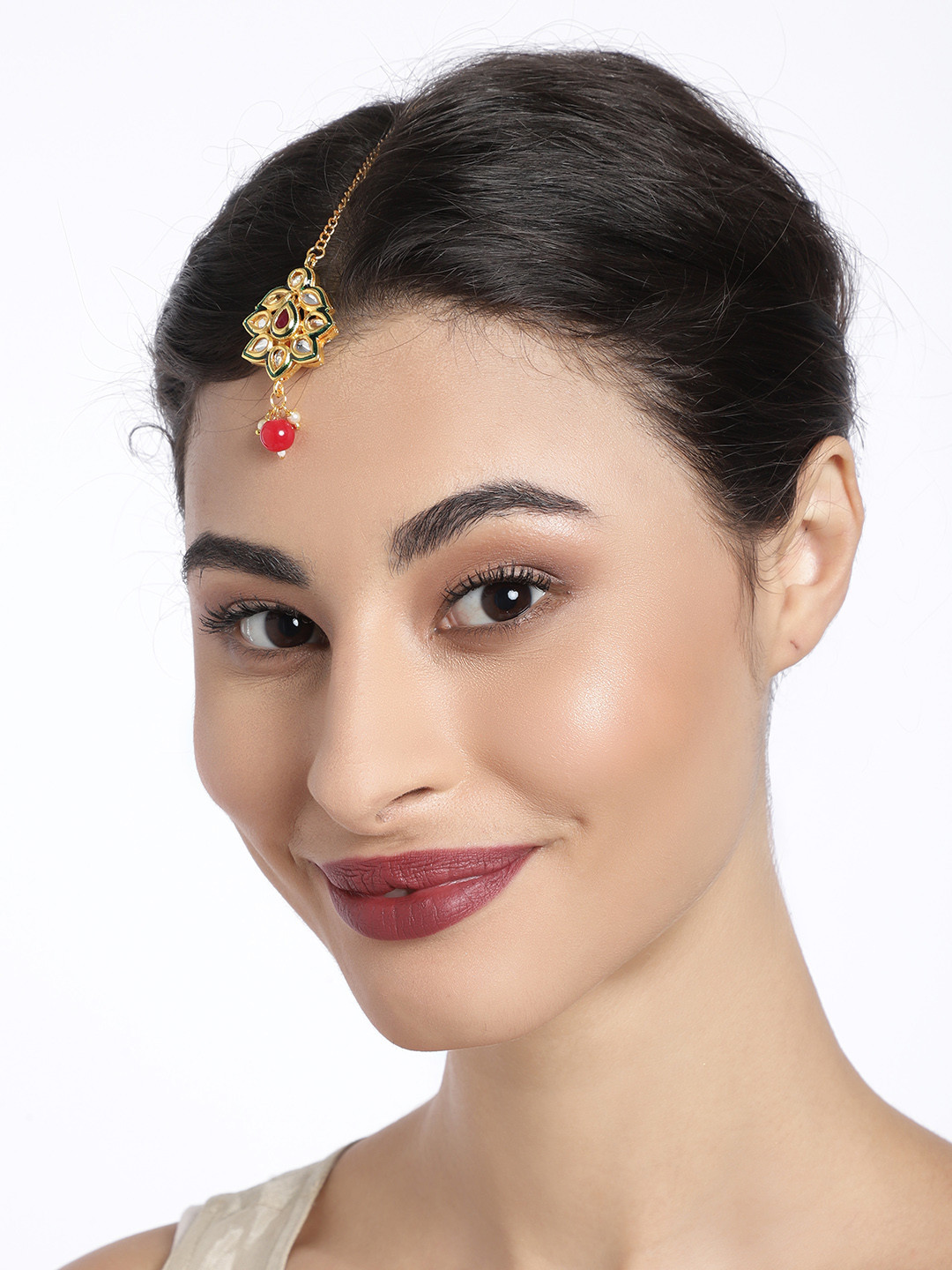 AccessHer Gold-Plated Kundan Studded Handcrafted Maang Tika
