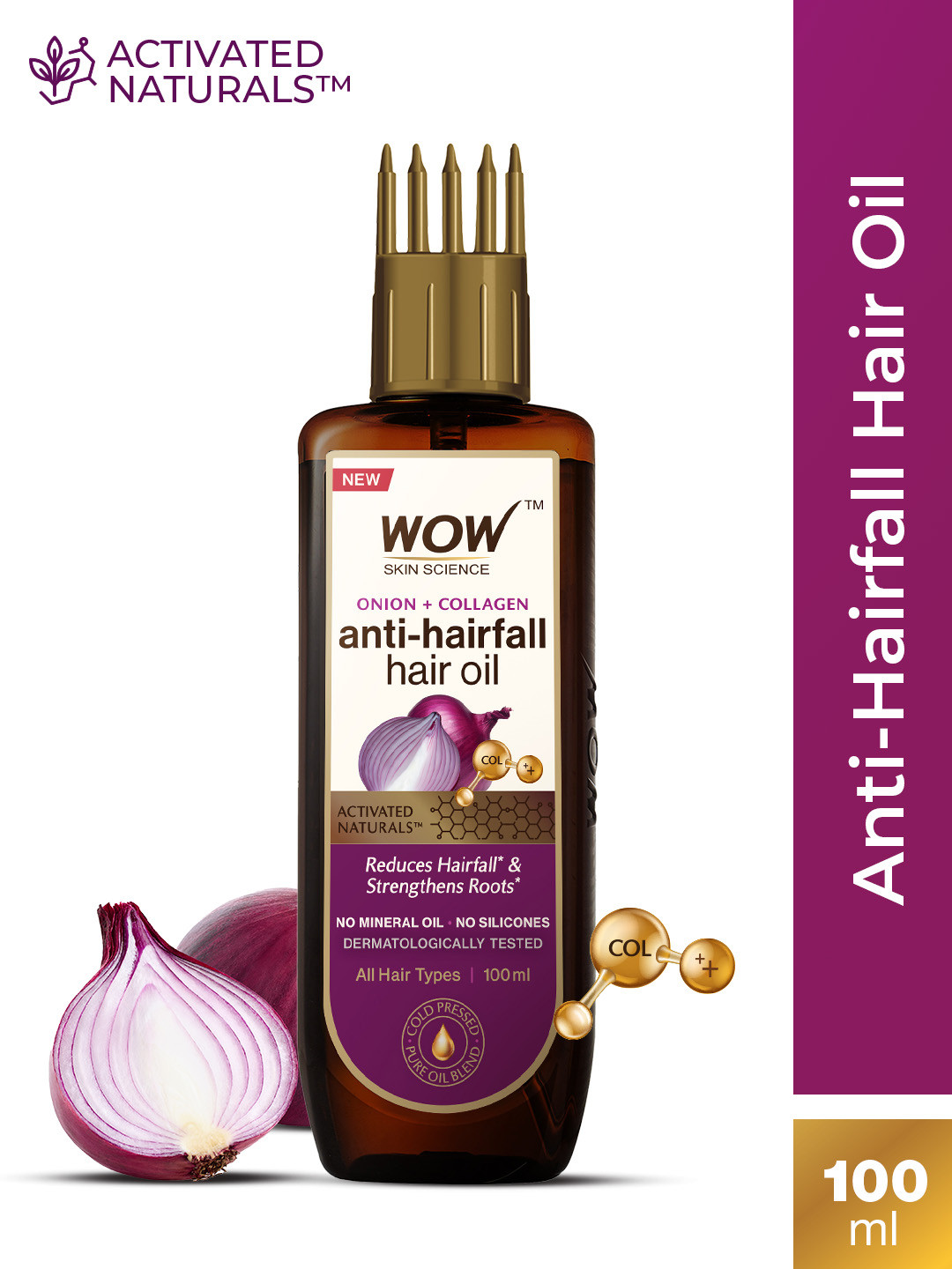 WOW SKIN SCIENCE Onion Black Seed Hair Oil - With Comb Applicator - 100 ml