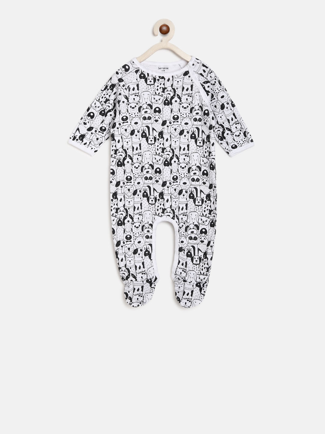 Berrytree Infant Kids White & Black Printed Organic Cotton Sustainable Romper