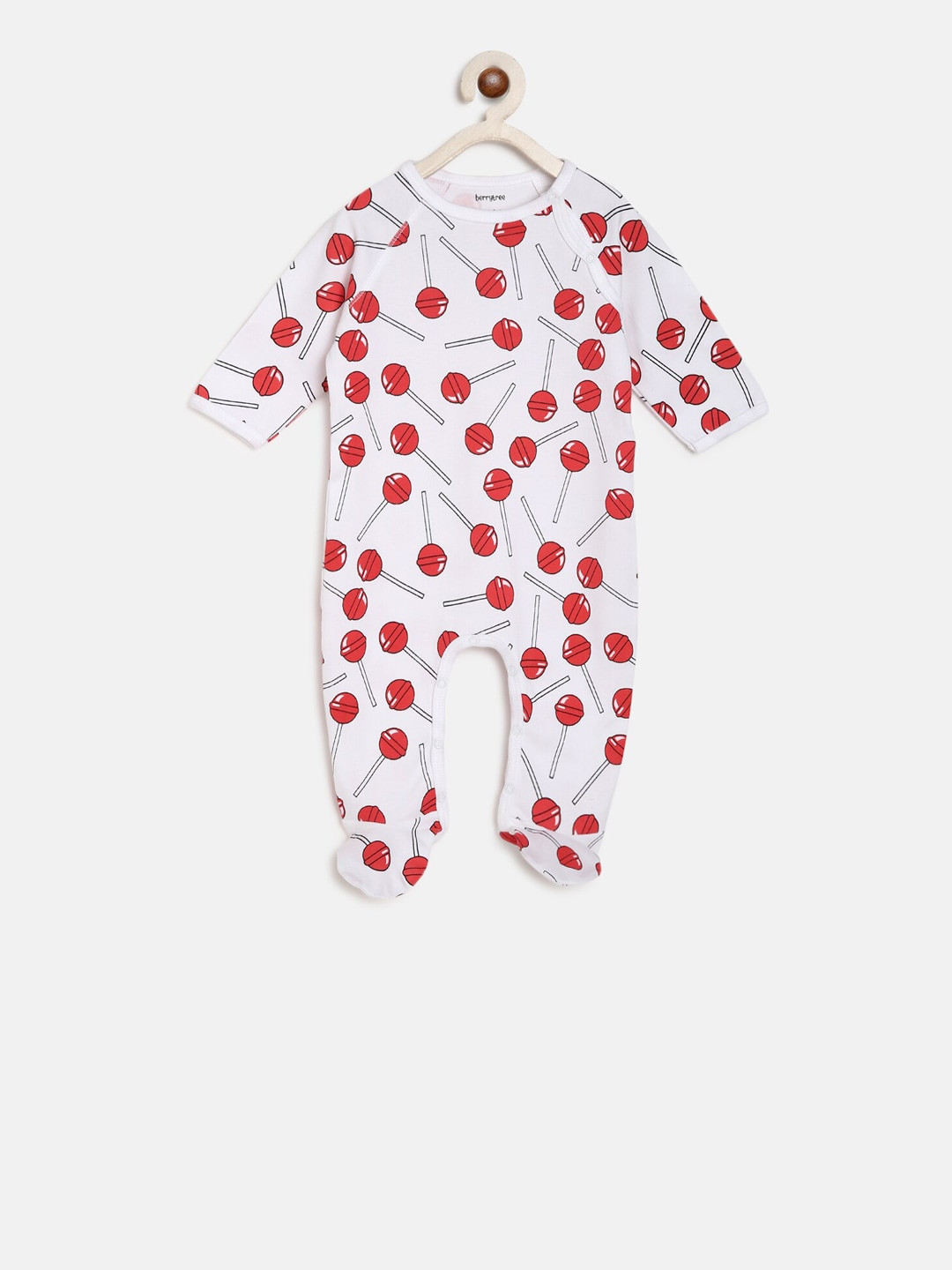 berrytree Infants White & Red Printed Organic Cotton Sustainable Sleepsuit