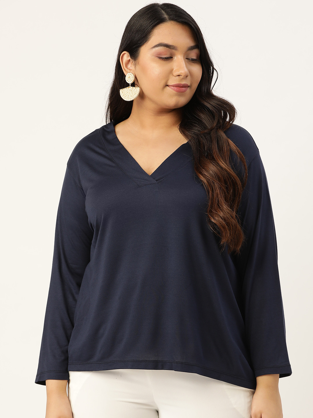 Rute Women Navy Blue Solid Plus Size Top