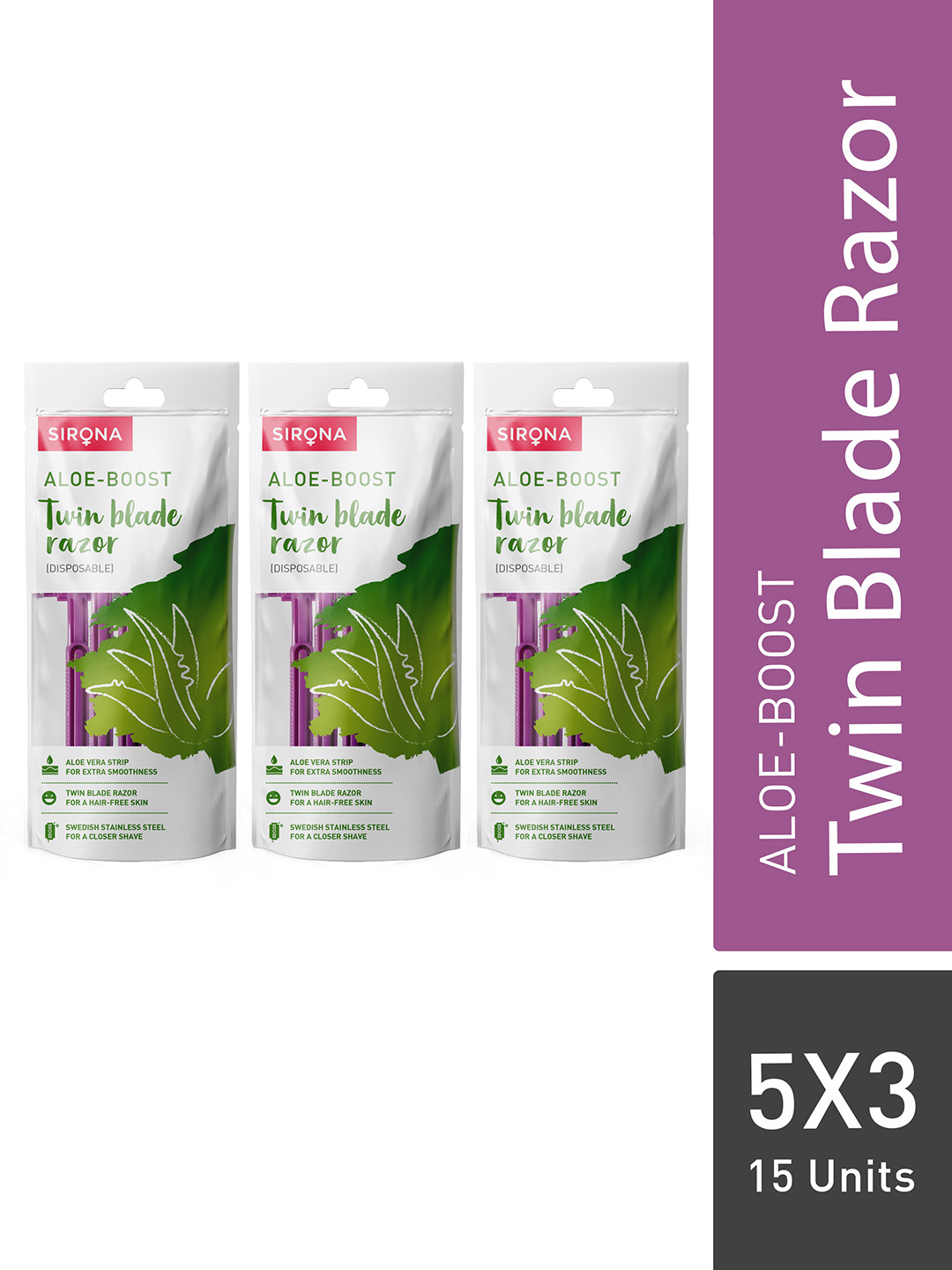 Sirona Women Set of 15 Disposable Shaving Razors With Aloe Boost